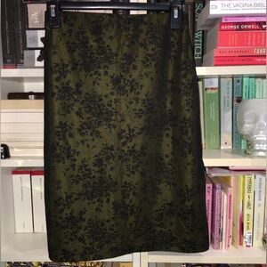 Vintage 90s Geri C Black Green Floral Jacquard Stretch Skirt